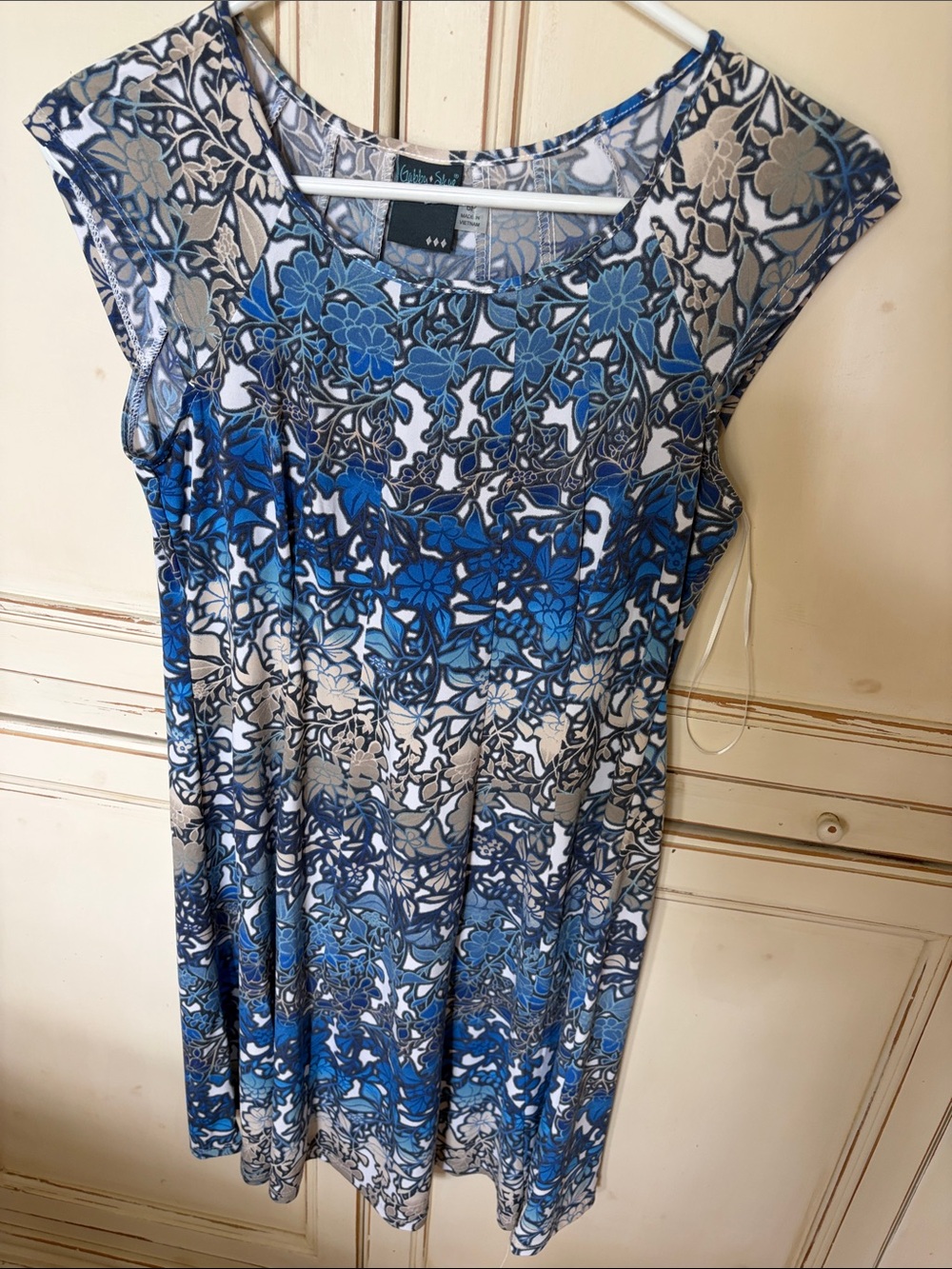 Gabby Skye Blue, White & Gray Floral Fit-and-Flare Dress